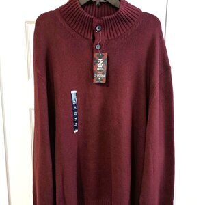 Men's IZOD mock turtleneck 3-button cotton blend sweater, maroon, Size 4XB, NWT